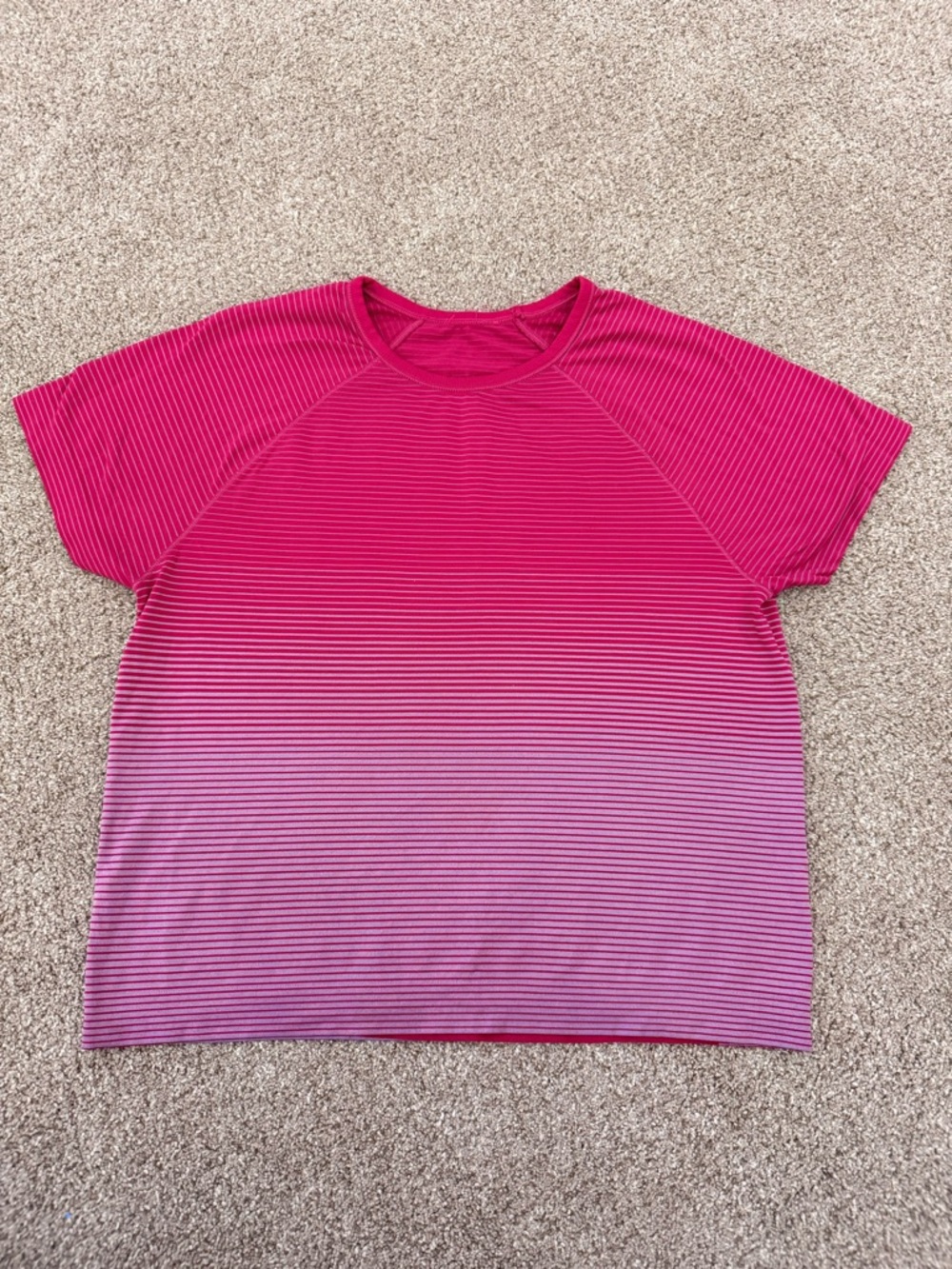 Athleta Girl Sz XL 14 Striped Ombre Pink Tee